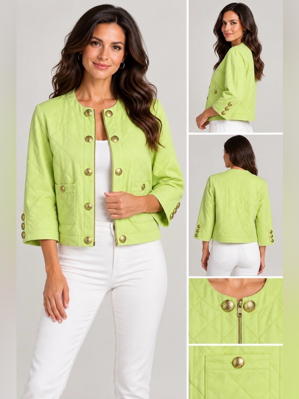 Cabi Tea Cake Topper Jacket Lime Green Quilted Style 6679 M